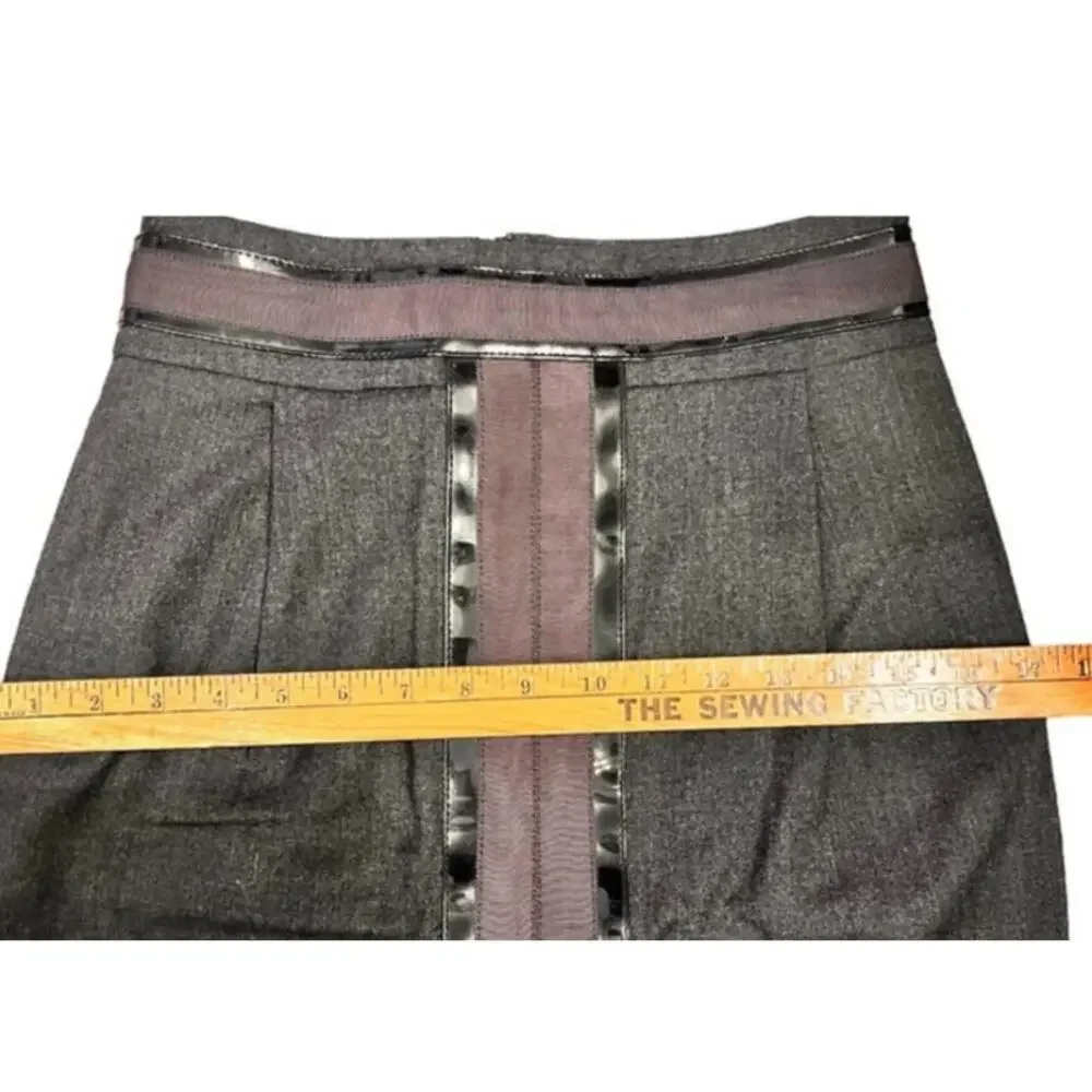 Tory Burch Wool A Line Skirt Patent Ribbon Trim Style 23081306 Sz 2 Gray Preppy